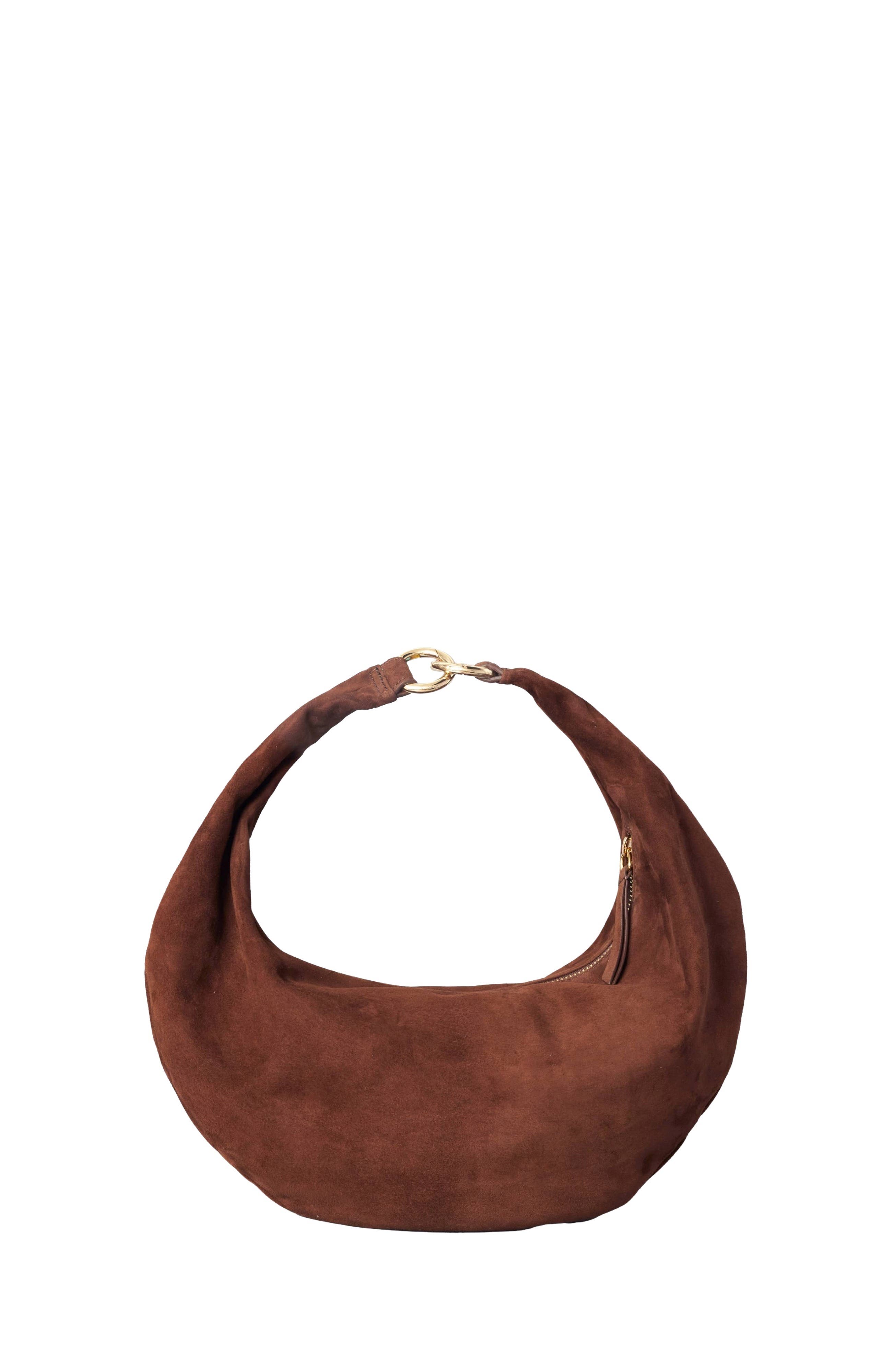 Leather Convertible Hobo Crescent Ring Bag, Alternate, color, Praline Suede