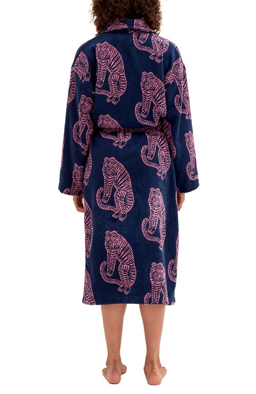 Shop Desmond & Dempsey Print Terry Cloth Robe In Tiger Navy/pink