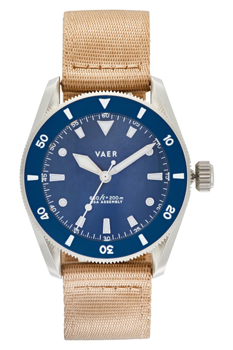 D4 Meridian Black Solar Dive Watch, 38mm, Alternate, color, NAVY/STRAP