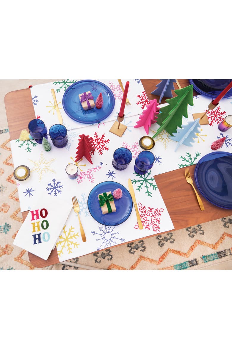 Rainbow "HO HO HO" 100% Cotton Christmas Set of 4 Cloth Napkins, Alternate, color, White