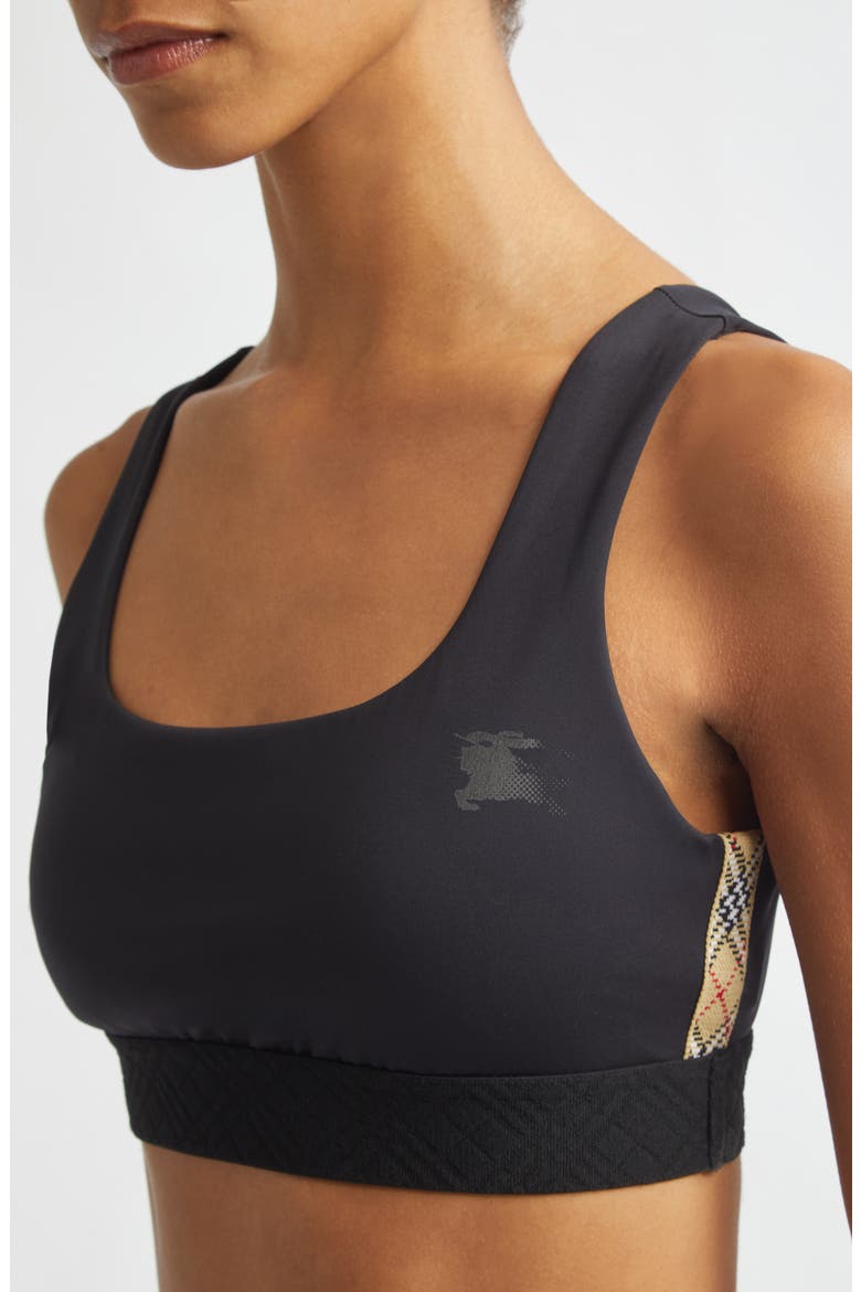 Alana EKD Check Detail Sports Bra, Alternate, color, BLACK