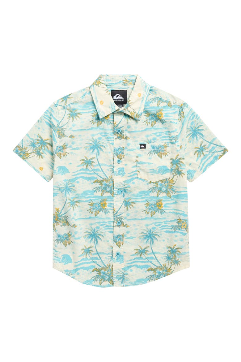 Sundown Classic Short Sleeve Button Front Shirt, Main, color, AQUA