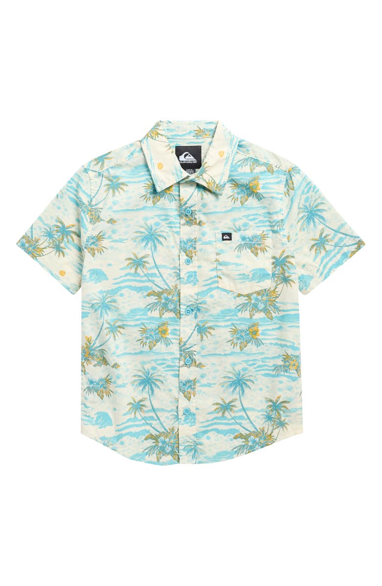 Quiksilver Sundown Classic Short Sleeve Button Front Shirt, Main, color, Aqua