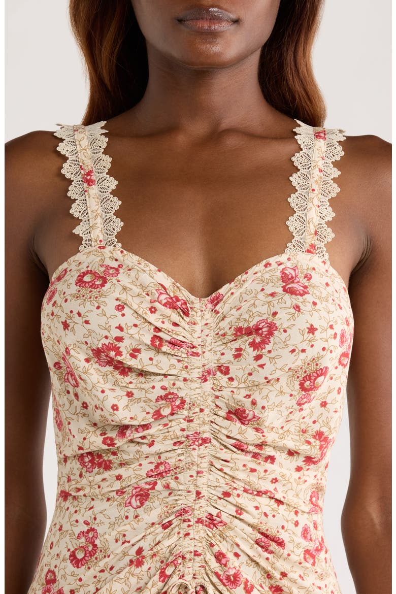 Stevie Ruched Lace Trim Cocktail Dress, Alternate, color, CHERRY ROSE MULTI