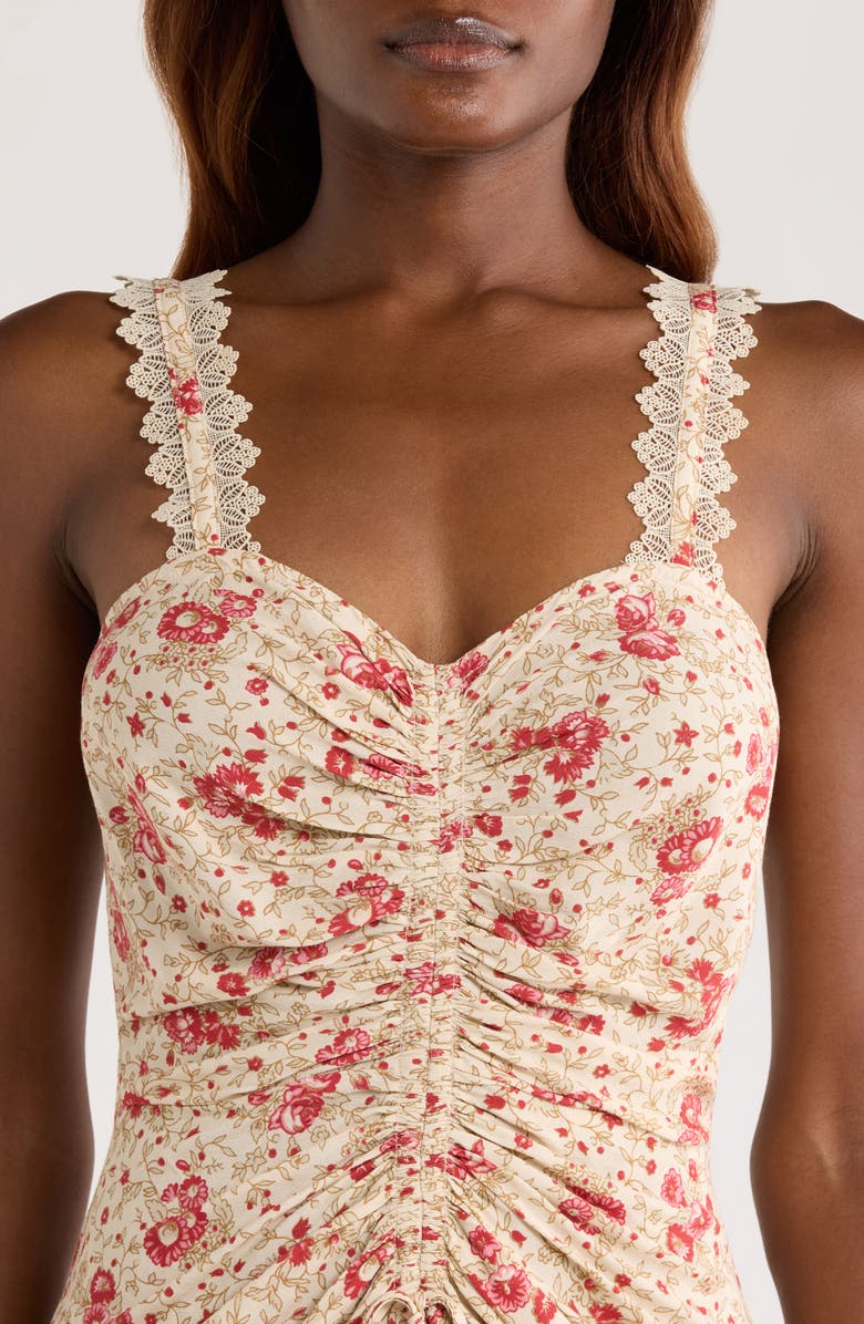 Cinq à Sept Stevie Ruched Lace Trim Cocktail Dress, Alternate, color,