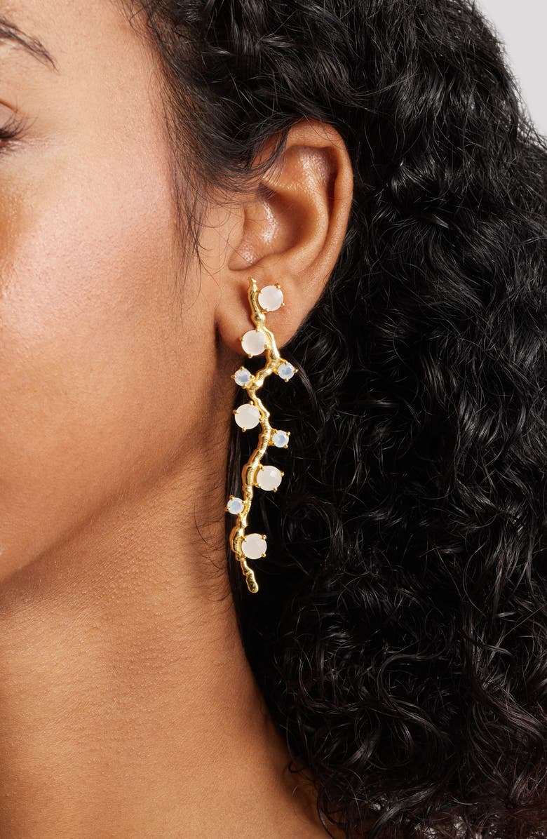 Kiara by Ki-Ele Sarai Moonstone & Quartz Stud Earrings, Alternate, color, Gold