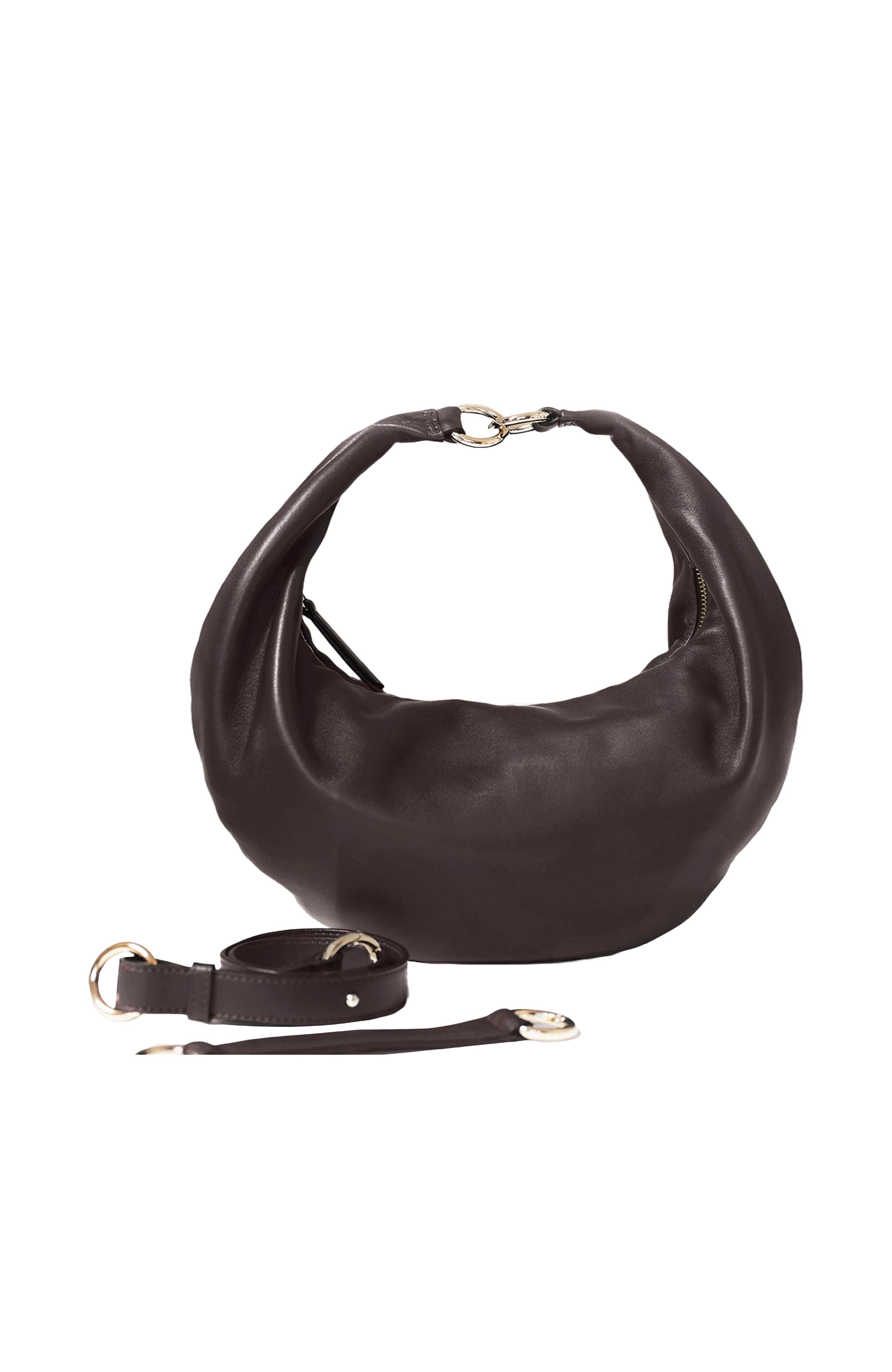 HYER GOODS Leather Convertible Hobo Crescent Ring Bag, Alternate, color, Chocolate