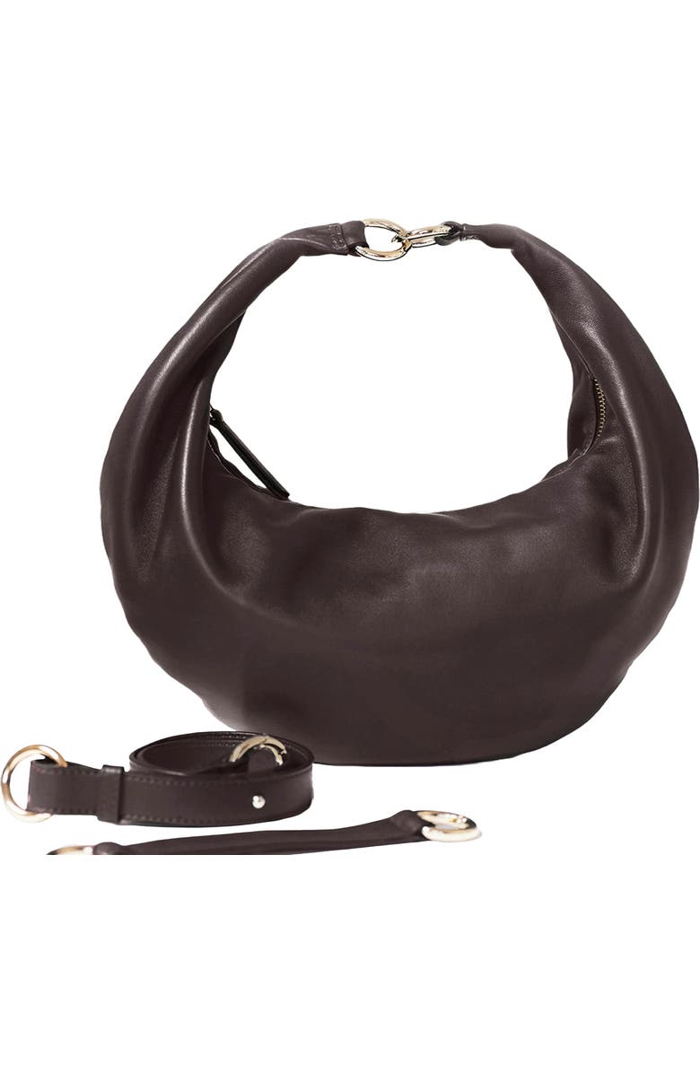 HYER GOODS Leather Convertible Hobo Crescent Ring Bag, Alternate, color, Chocolate