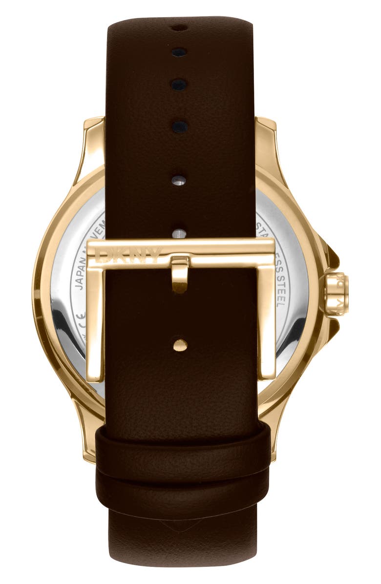 DKNY 316L Leather Strap Watch, Alternate, color, Black