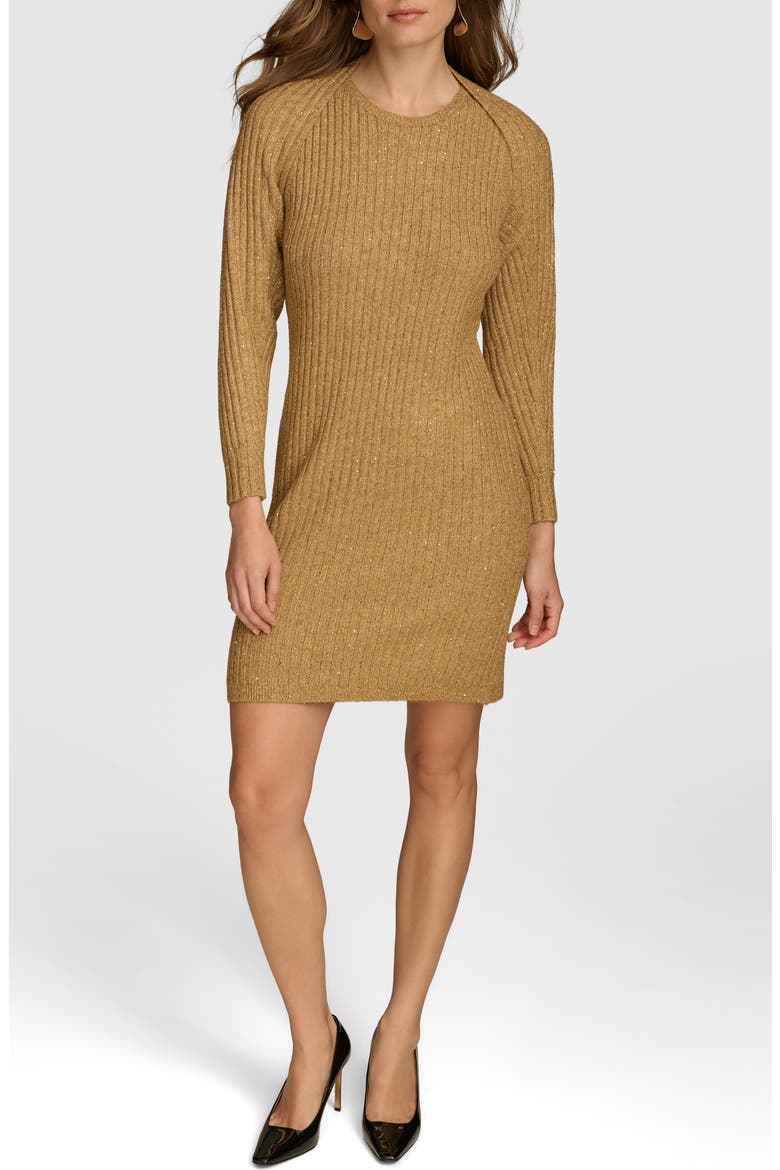 Metallic Long Sleeve Rib Sweater Dress, Main, color, GOLD