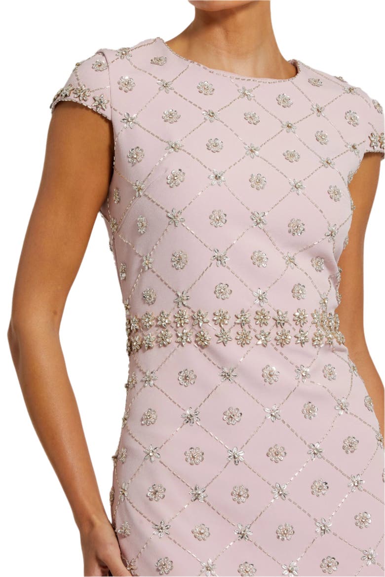 Beaded Short Sleeve Crew Neck Sheath Midi Dress, Alternate, color, Mauve