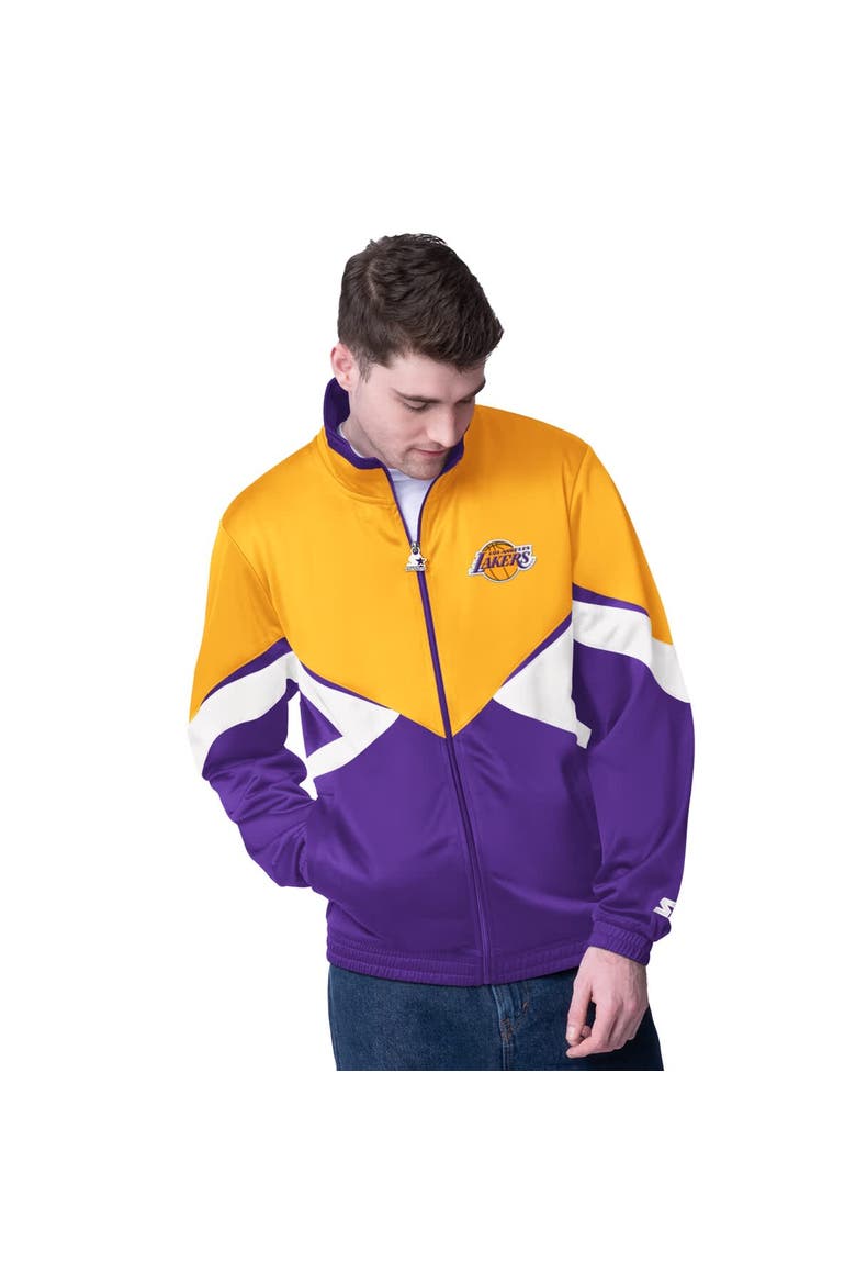 Men's Starter Gold/Purple Los Angeles Lakers Rush Applique Full-Zip Track Jacket, Main, color, Gold