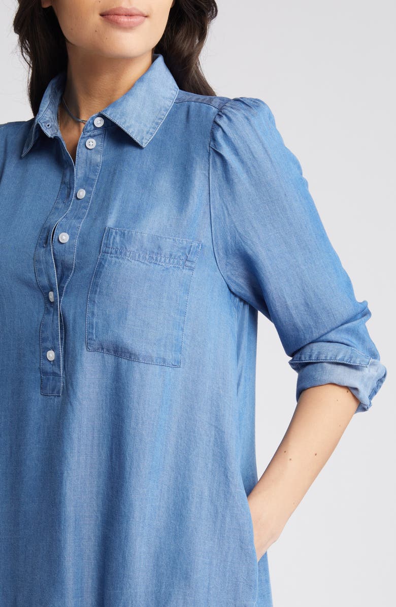 Caslon<sup>®</sup> Flounce Hem Long Sleeve Chambray Shirtdress, Alternate, color, 