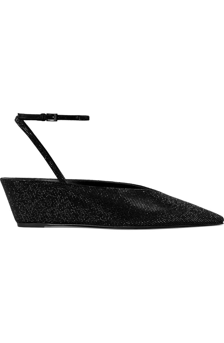 Tory Burch Ankle Strap Pavé Pointed Toe Wedge Pump, Alternate, color, Perfect Black