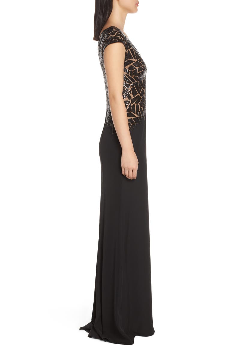 Tadashi Shoji Sequin & Crepe Evening Dress, Alternate, color,