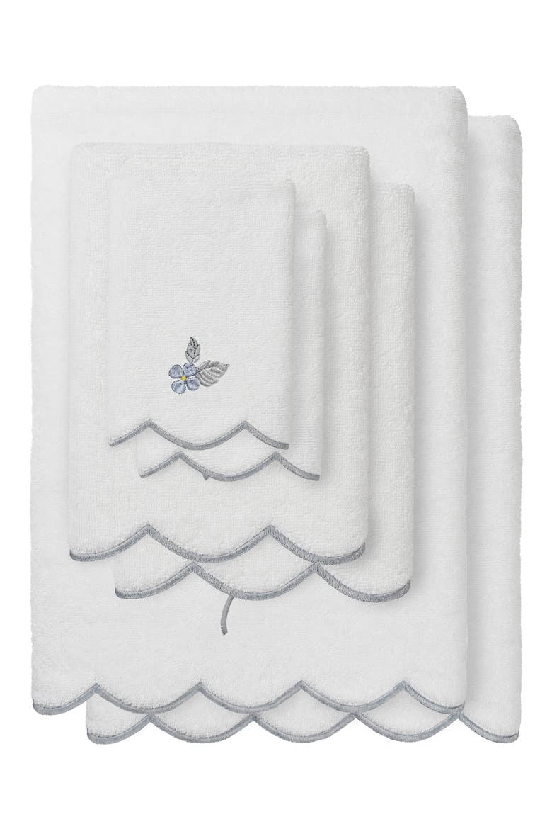Hydea Embroidered Scallop 6-Piece Towel Set, Main, color, WHITE/ GRAY