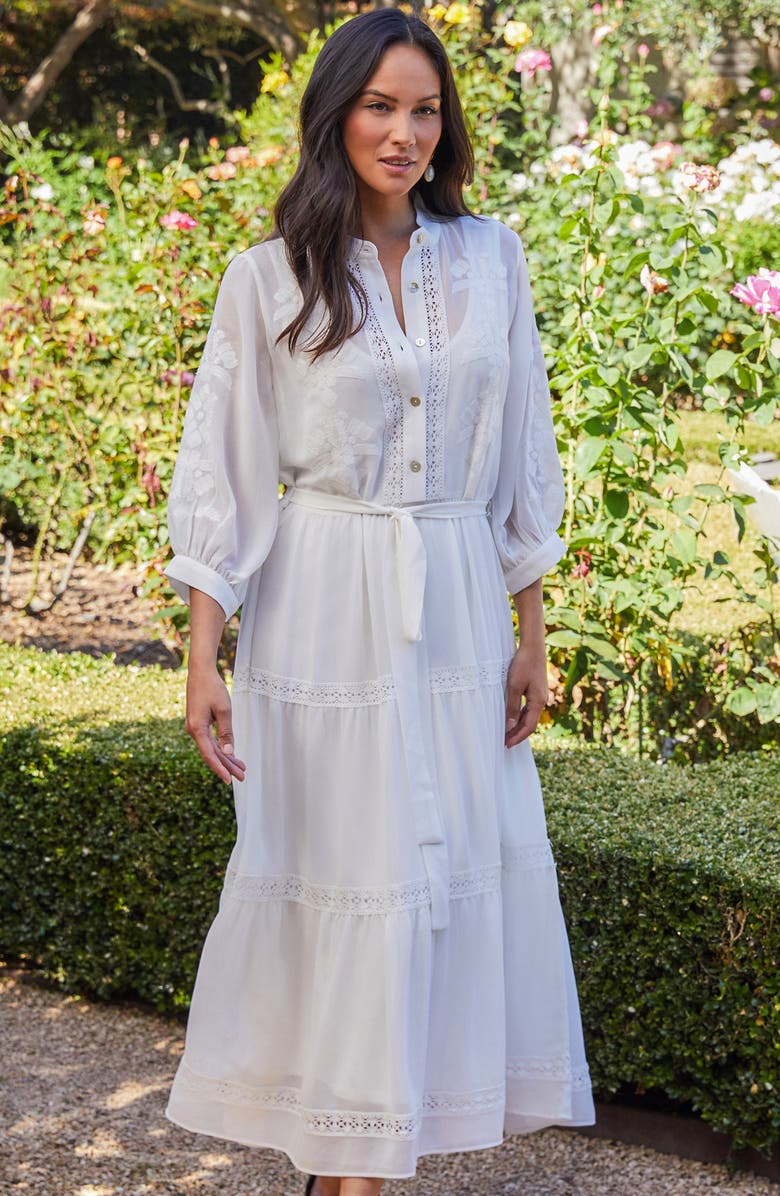 Karen Kane Tiered Embroidered Shirtdress, Alternate, color, Off White