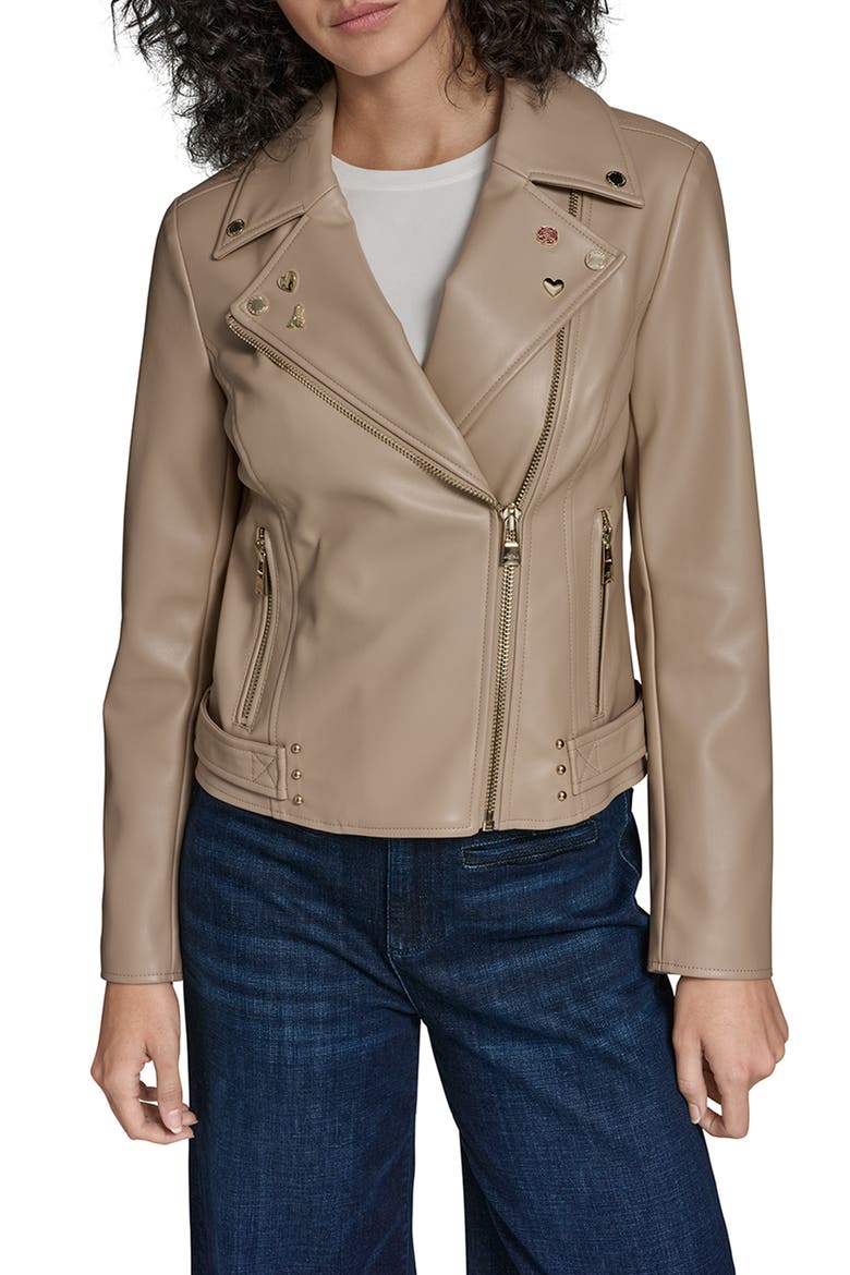 Moto Jacket With Charm Studs, Main, color, LATTE