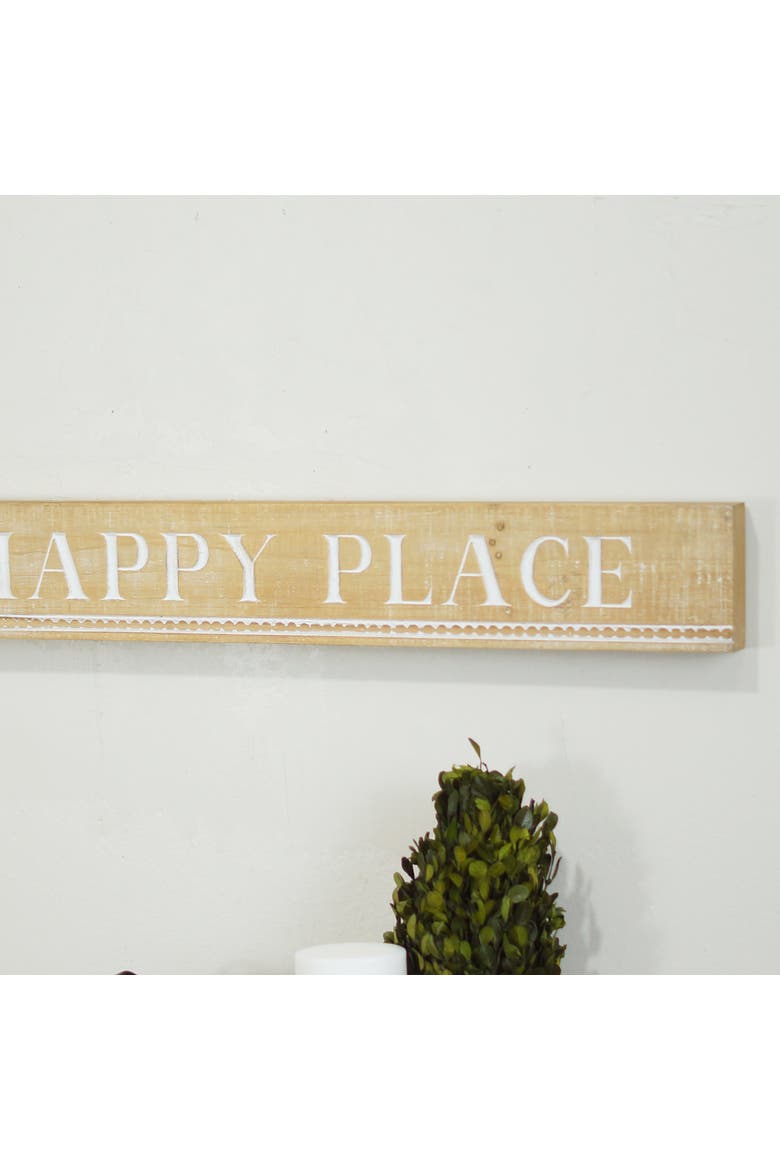 Wood Yellow Happy Place Wall Sign, 36 Inch Farmhouse Decorative Wall Art, Alternate, color, Yellow