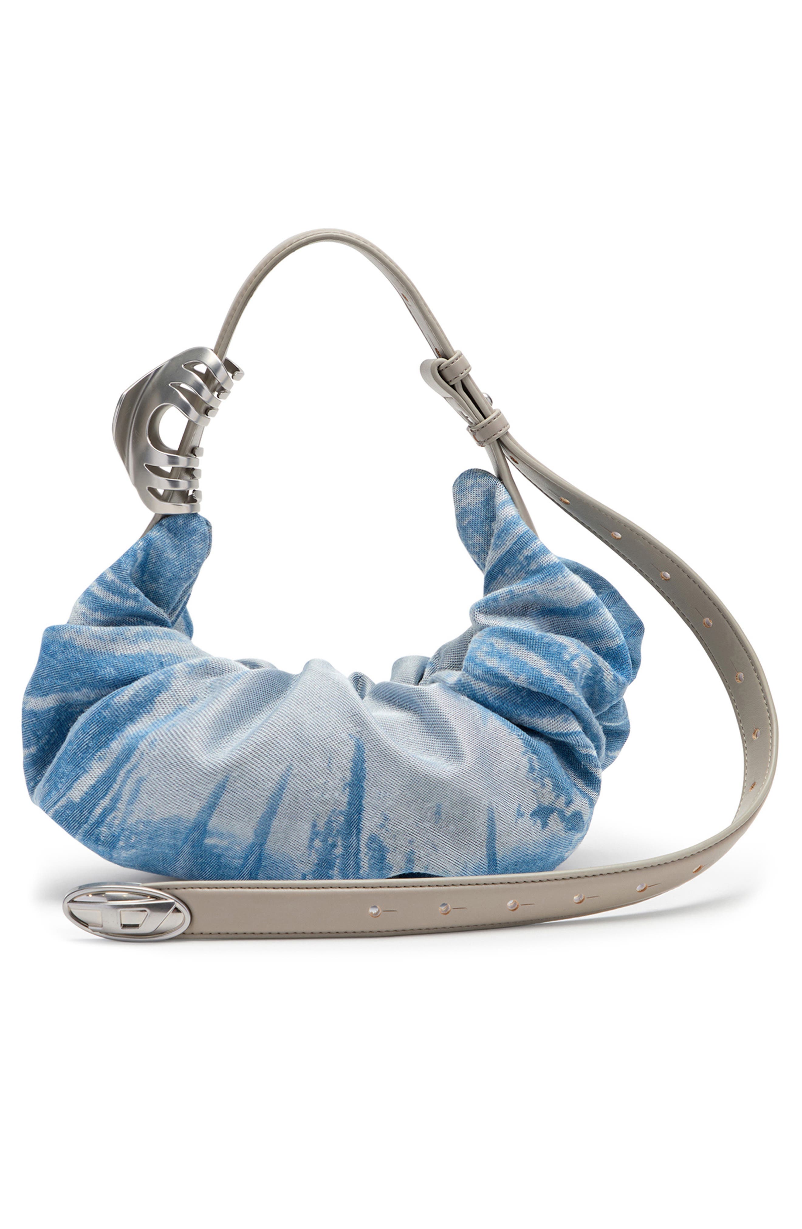 DIESEL<sup>®</sup> Grab-D-Small Scrunched Satin Denim Hobo Bag, Alternate, color, Blue