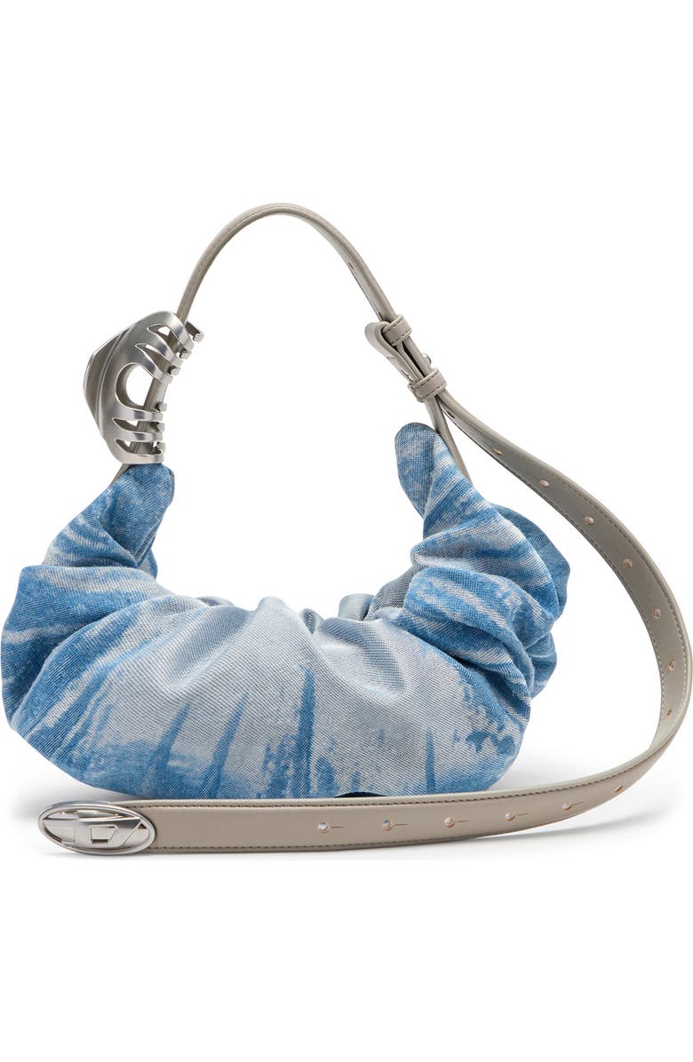 DIESEL<sup>®</sup> Grab-D-Small Scrunched Satin Denim Hobo Bag, Alternate, color, Blue