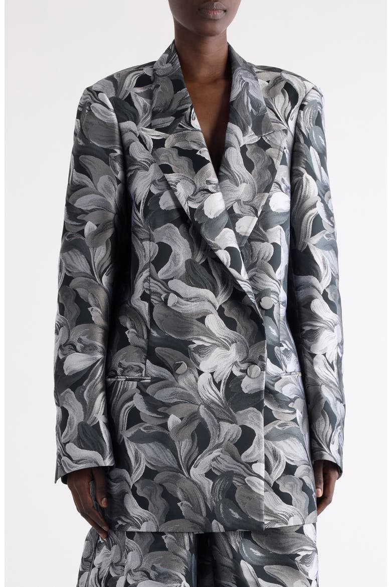 Blink Abstract Floral Double Breasted Blazer, Main, color, BLACK