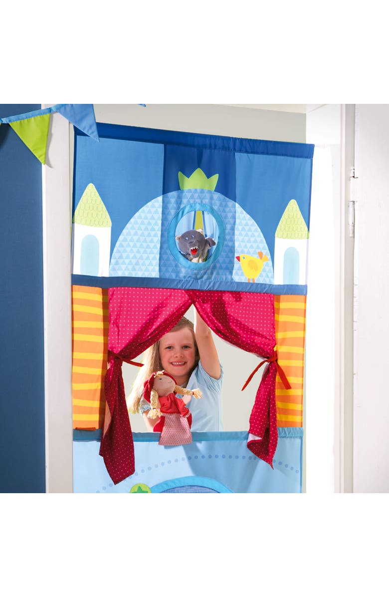 HABA Doorway Puppet Theater - Space Saver with Adjustable Rod Ideal for Pretend Play, Hand Puppets, Educational Kids Activities, & Toys for Toddlers, Alternate, color, Multi