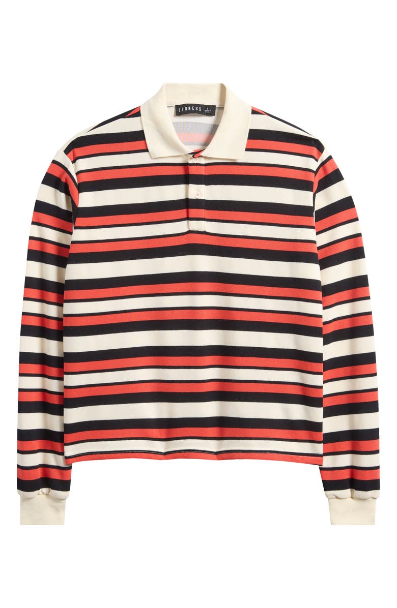 LIONESS Leisure Stripe Long Sleeve Polo Shirt, Alternate, color, Red Multi