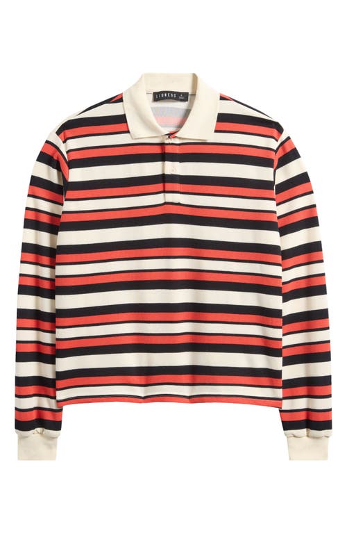 Lioness Long Sleeve Collared Rugby Polo Top In Red Stripe-multi In Red Multi