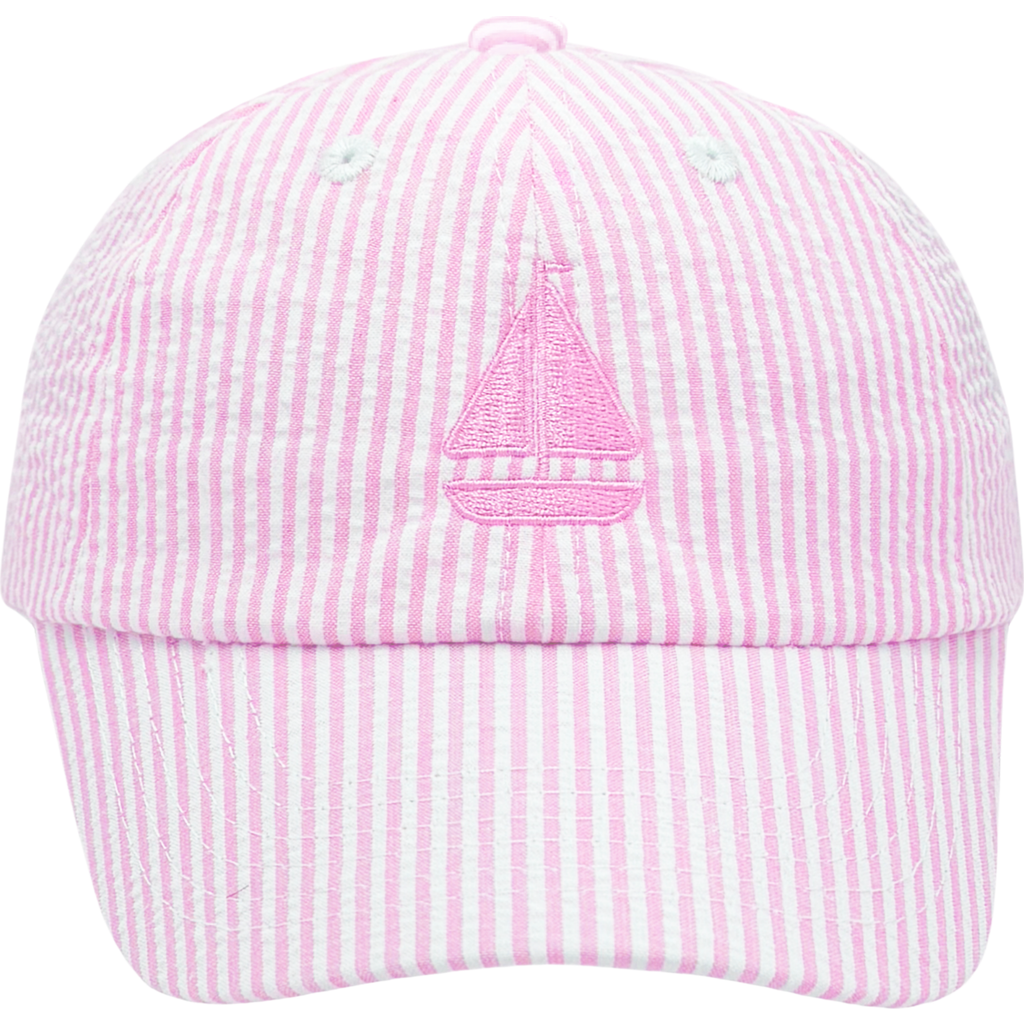 Bits & Bows Sailboat Seersucker Bow Baseball Hat In Pink