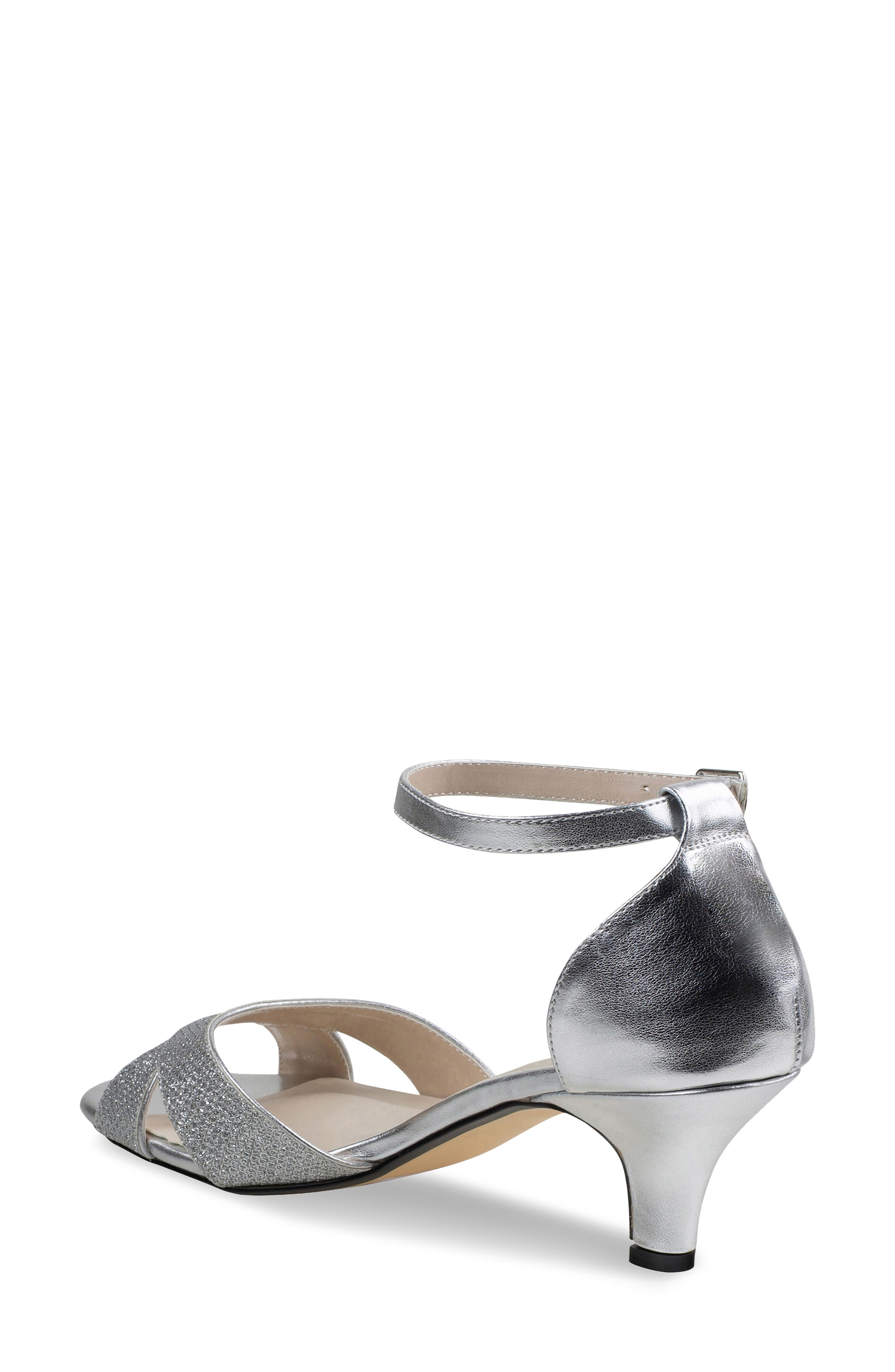 Touch Ups Clementine Kitten Heel Ankle Strap Sandal, Alternate, color, Silver