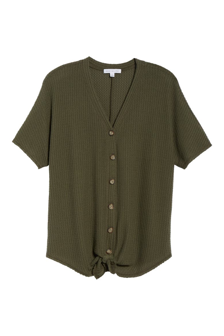 Tie Hem Thermal Tee, Alternate, color, OLIVE