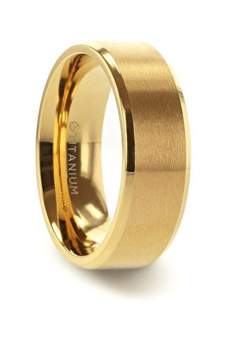 Radiate Titanium Flat Brushed Center Wedding Ring, Main, color, Gold