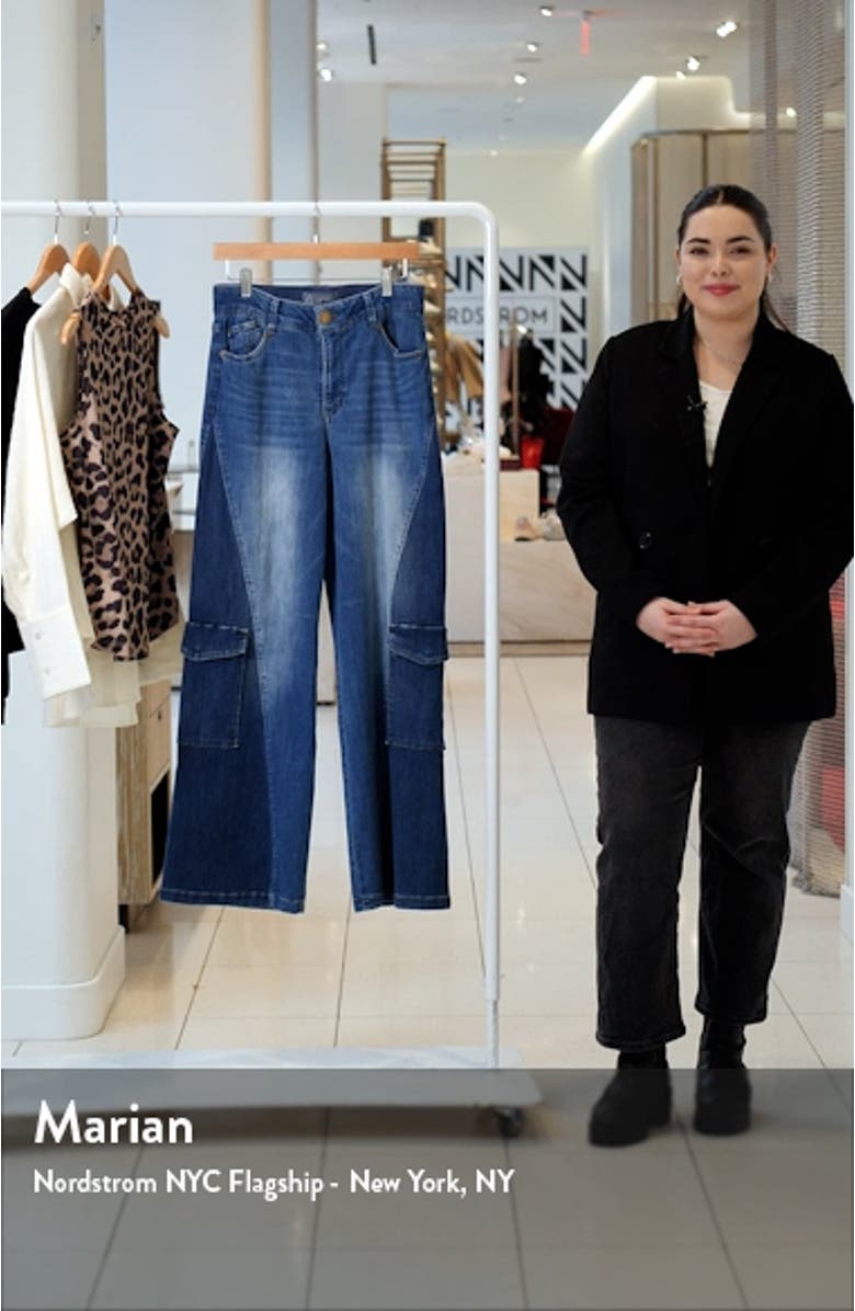 'Ab'Solution Colorblock Wide Leg Cargo Jeans, sales video thumbnail