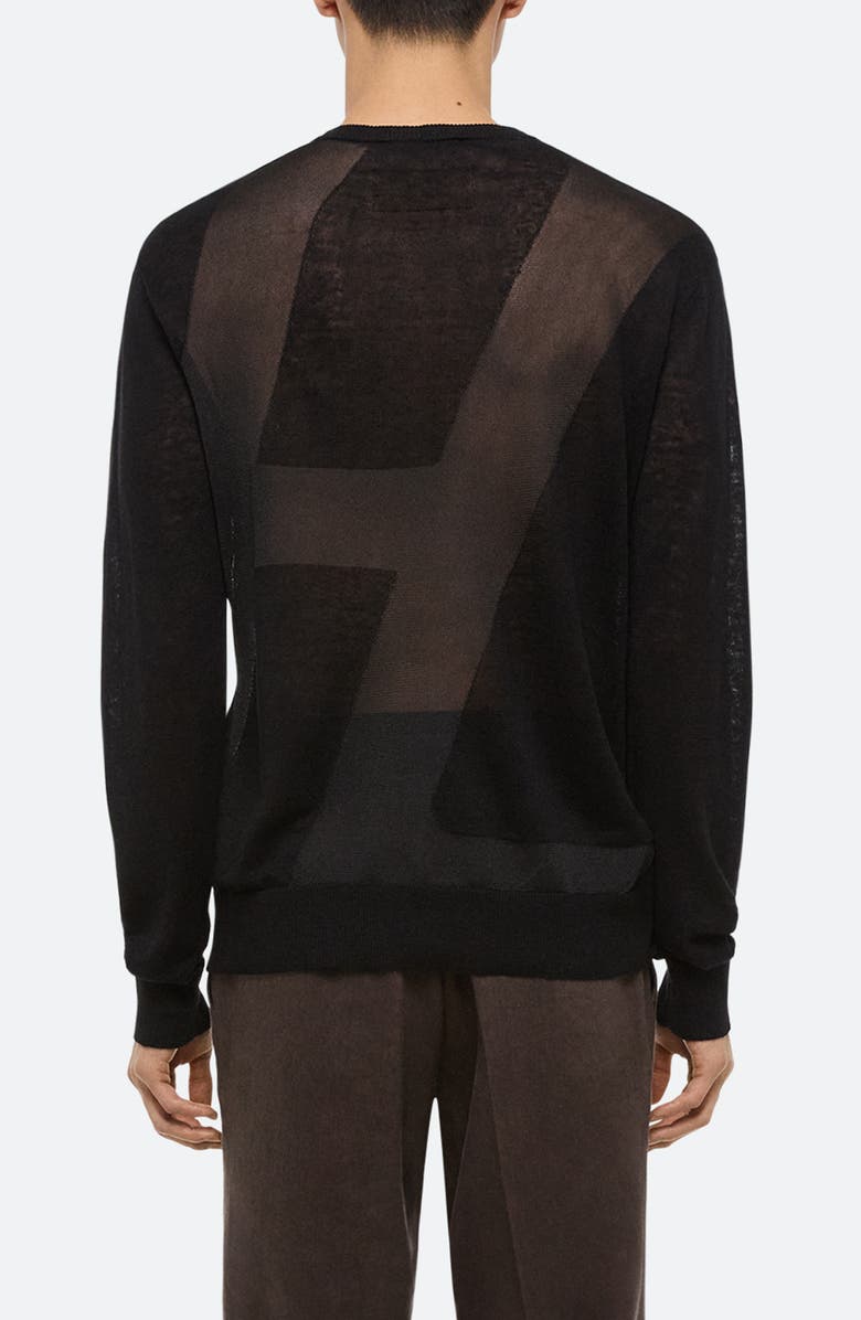 Helmut Lang Sheer Logo Linen Long Sleeve T-Shirt, Alternate, color, Black