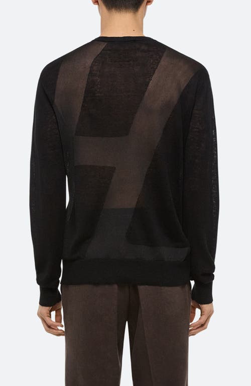 Helmut Lang Sheer Logo Linen Long Sleeve T-shirt In Black