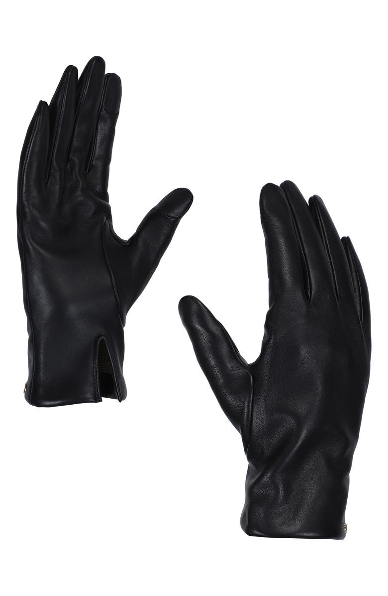 COACH Logo Hardware Leather Tech Gloves, Main, color, 