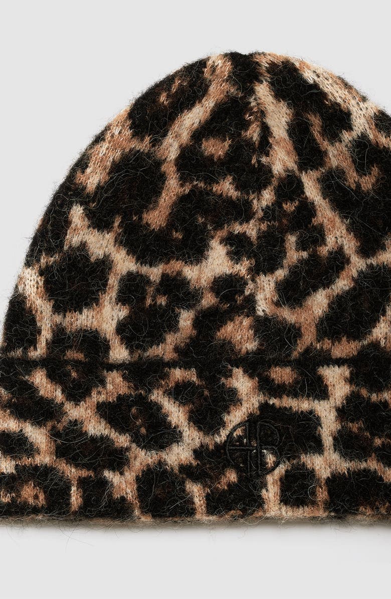 ANINE BING Elia Beanie, Alternate, color, Black / Brown Leopard