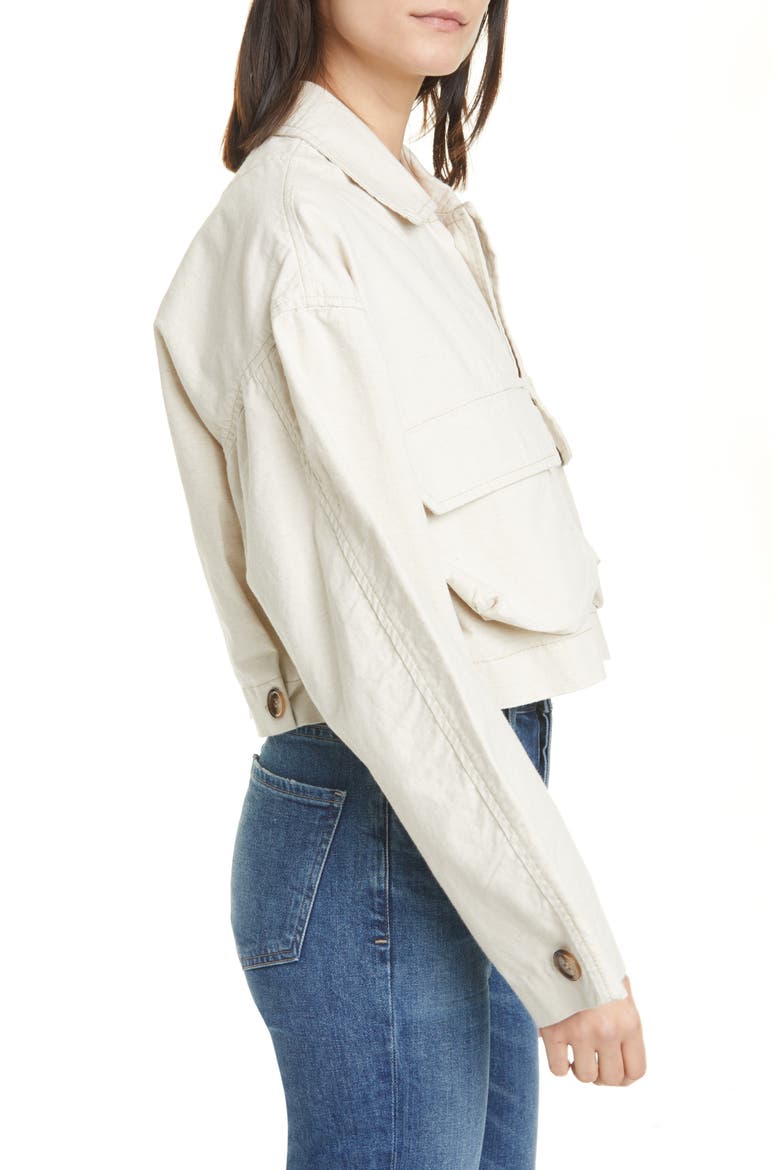 Brooklynn Crop Cotton & Linen Jacket, Alternate, color, CREAMY BEIGE