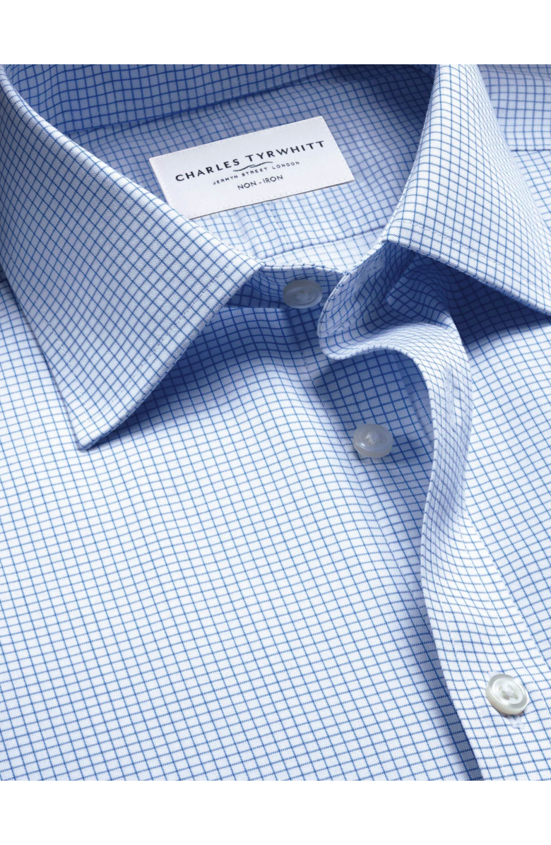 Charles Tyrwhitt Non-Iron Twill Mini Grid Check Shirt, Alternate, color, Sky Blue