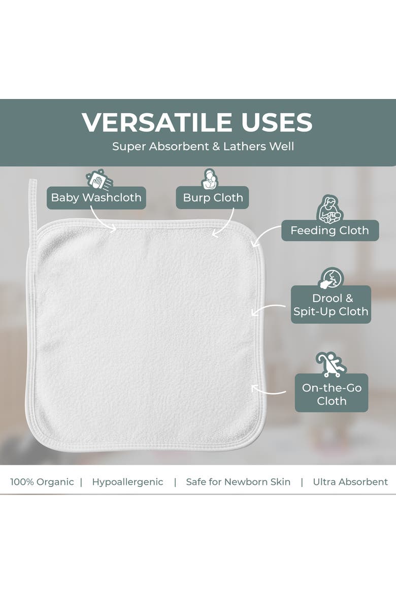 Organic Baby Washcloths 6 Pack, Alternate, color, White