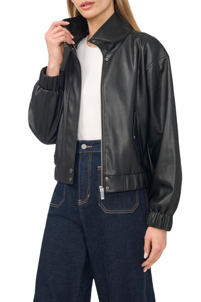 Faux Leather Bomber Jacket, Main, color, RICH BLACK