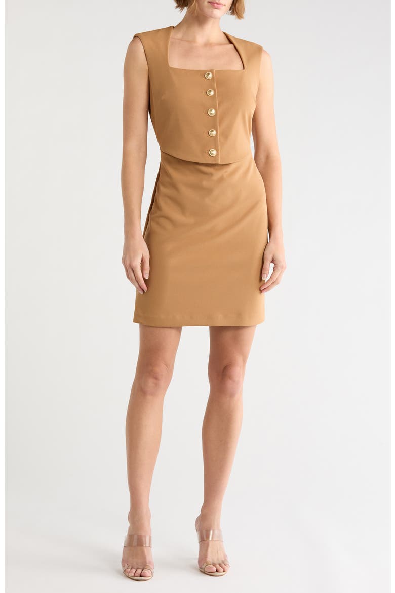 Plry Button-Front Vest Minidress, Main, color, CAMEL