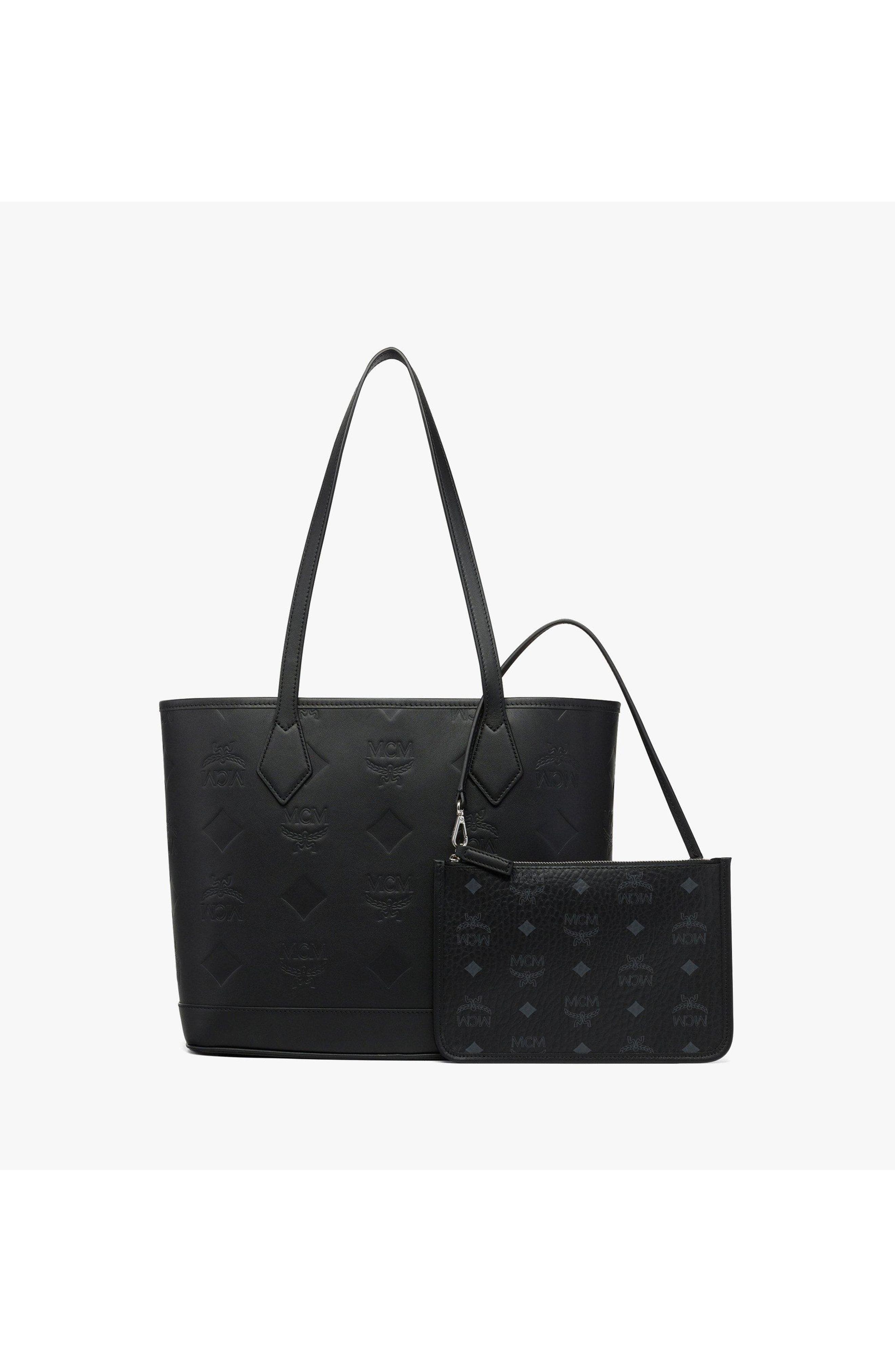 Small New Liz Shopper in Embossed Monogram Leather, Alternate, color, Black