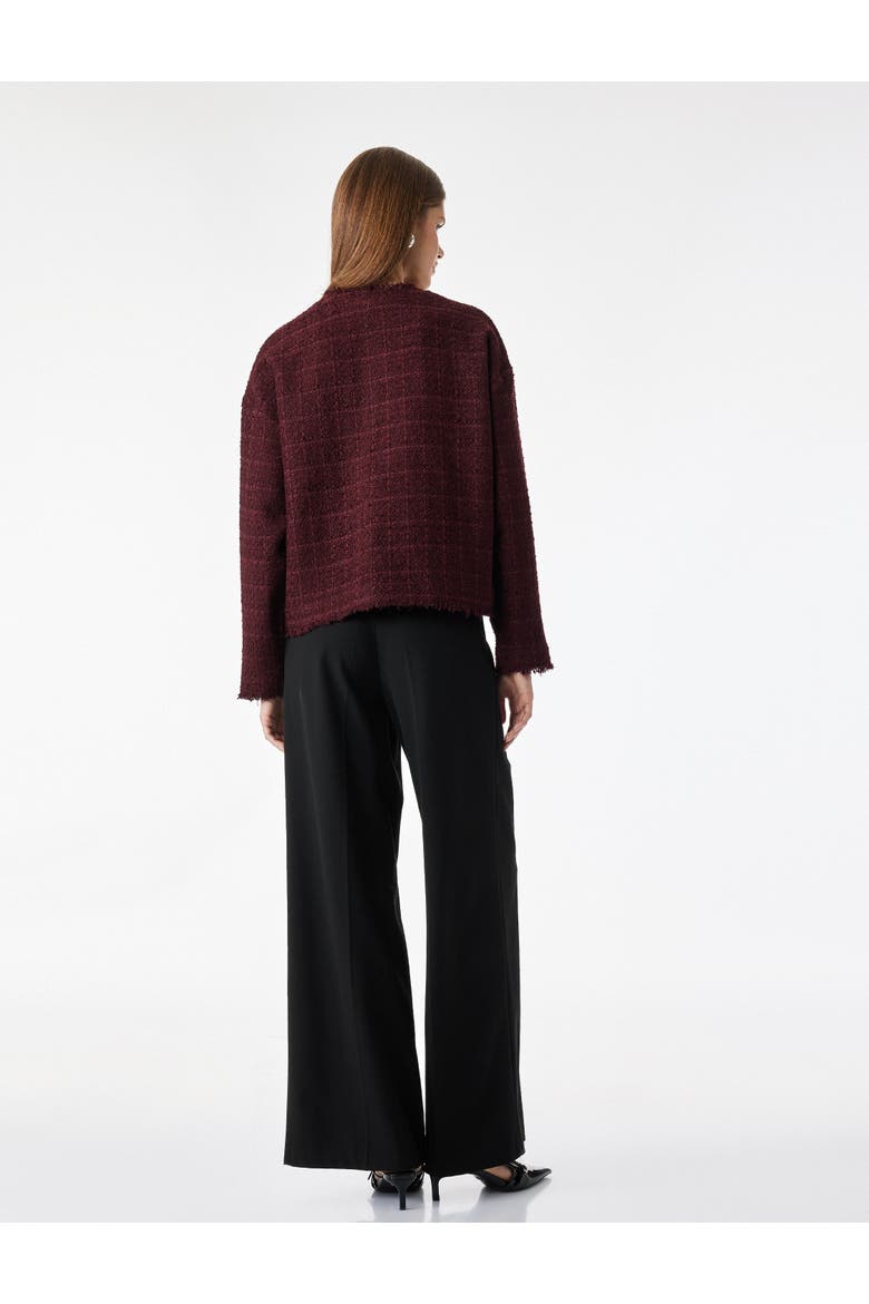 Textured Long Sleeve Collarless Jacket, Alternate, color, BORDEUX