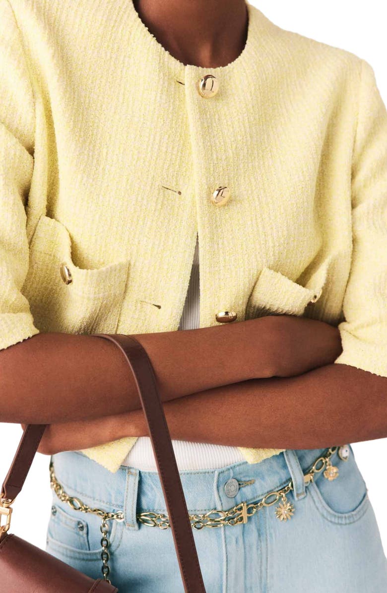 maje Short-sleeved tweed jacket, Alternate, color, Pale Yellow