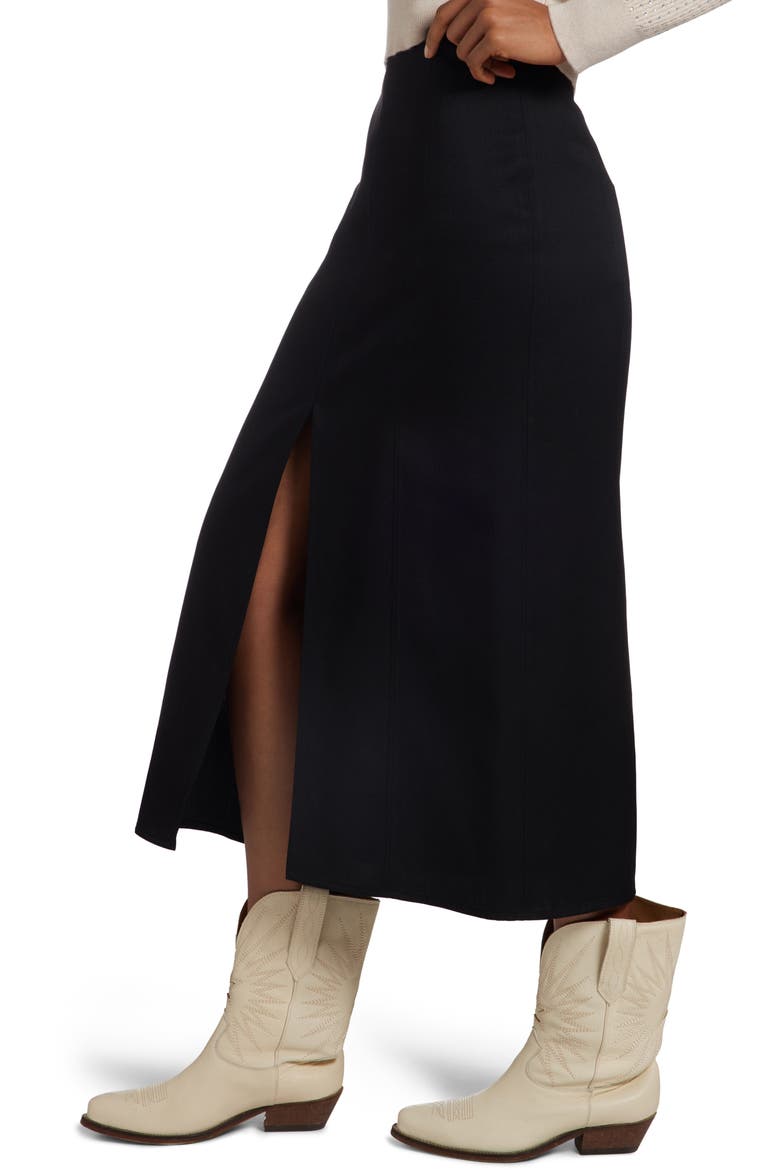 Virgin Wool Midi Skirt, Alternate, color, BLACK