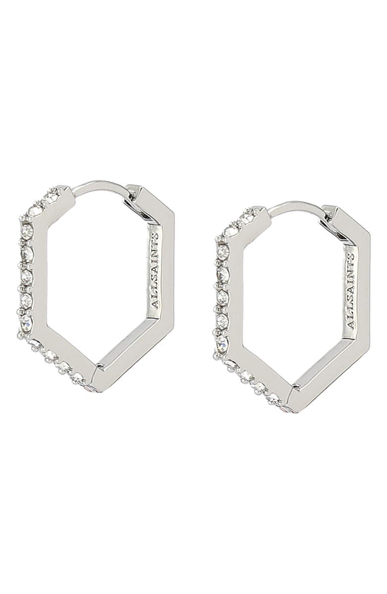 AllSaints Hattie Crystal Hexagon Hoop Earrings, Alternate, color,