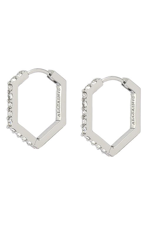 Allsaints Hattie Crystal Hexagon Hoop Earrings In Silver