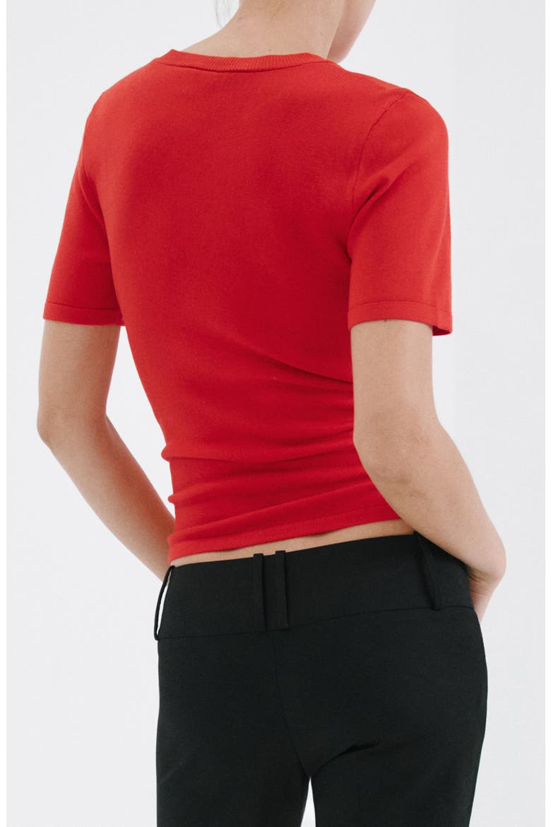 Bow Short Sleeve Sweater, Alternate, color, INTENSE RED